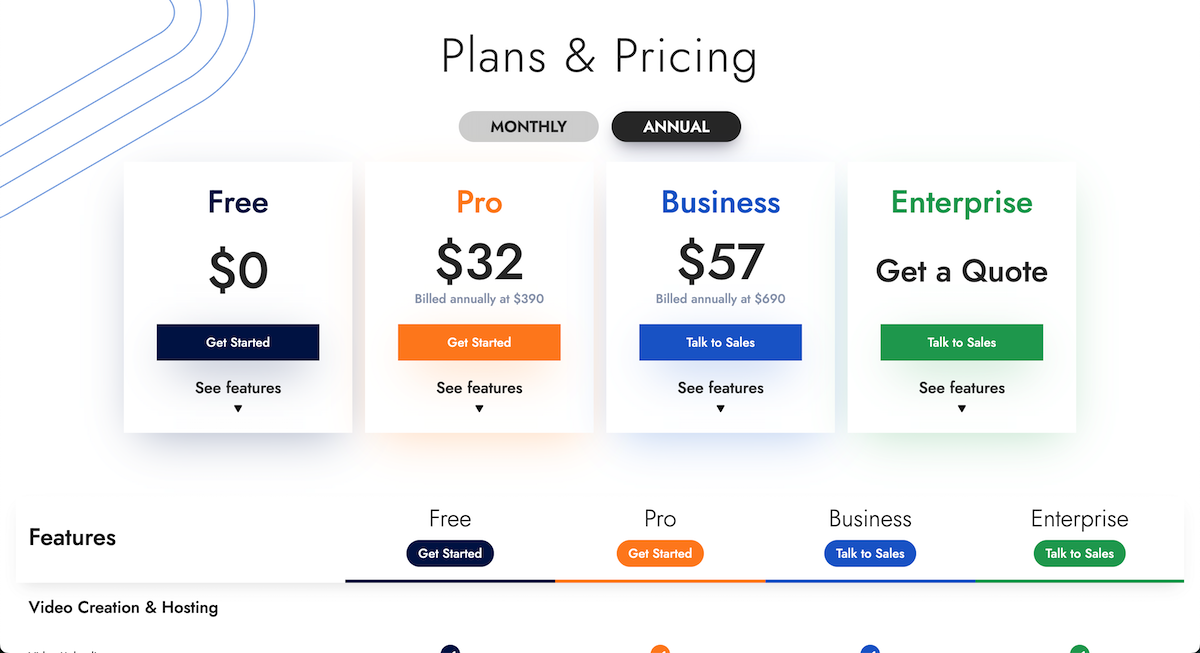 Covideo Pricing Section